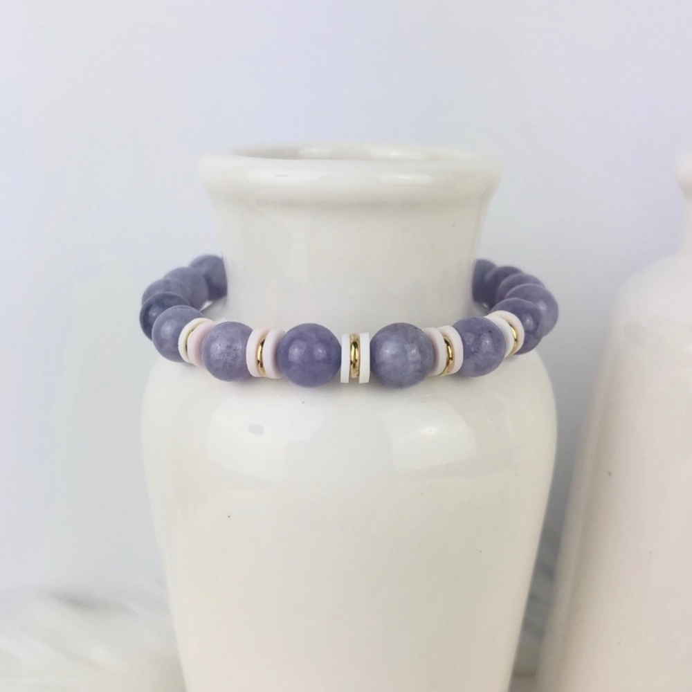 GEMSTONE | Amethyst Purple White Beaded Bracelet